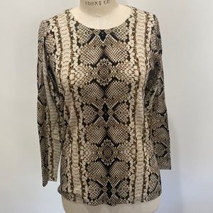 J.Crew Snakeskin print 3/4 sleeve 100% merino wool crewneck sweater XS NWT